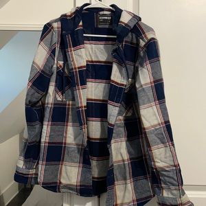 Blue and red flannel with hood, express men